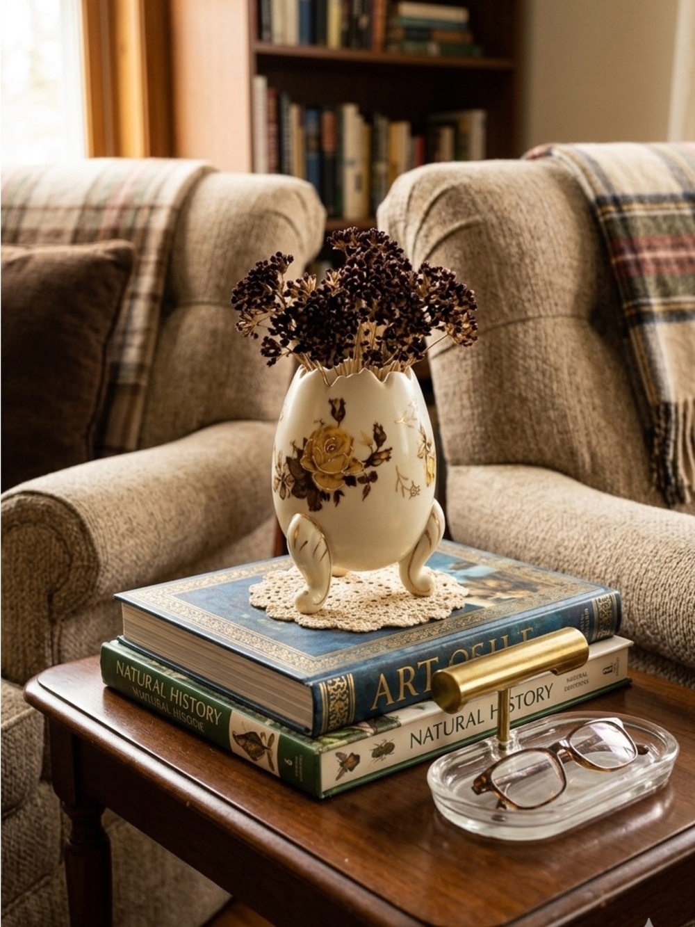 Vintage Napcoware‎ Porcelain Vase with Gold Rose Motif, cracked egg shape